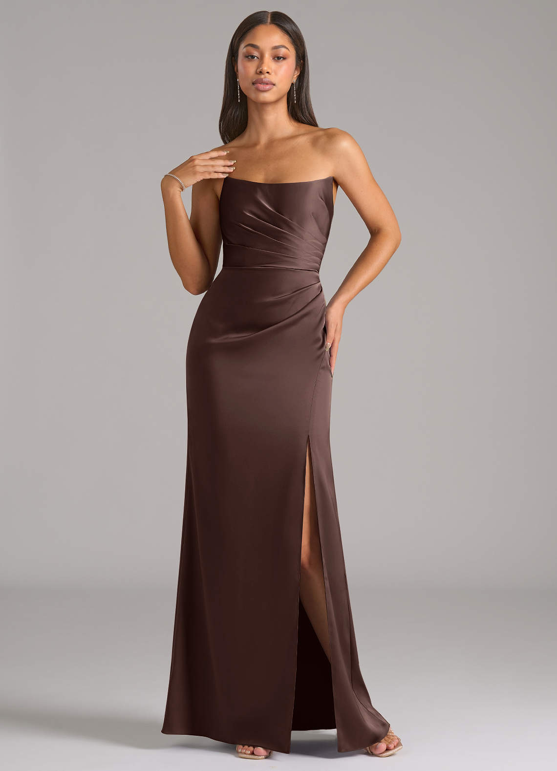Marla Sheath Strapless Stretch Satin Bridesmaid Dress in Ganache