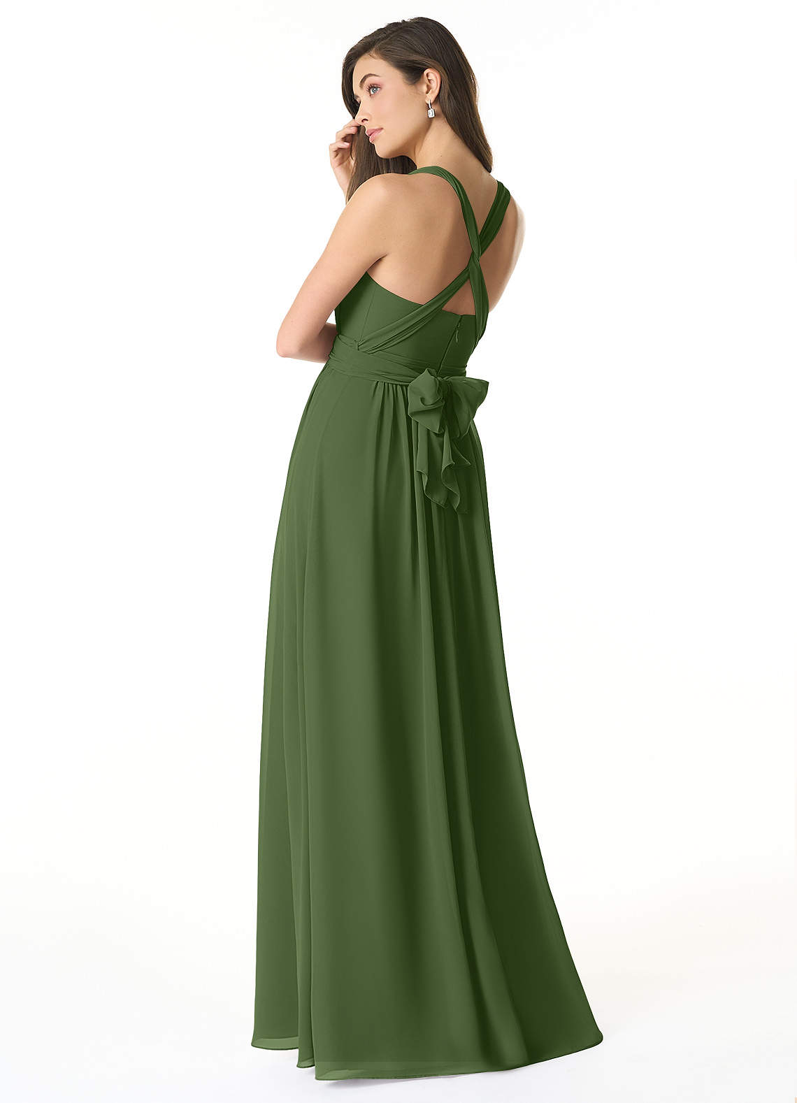 Olani A-Line V-Neck Chiffon Bridesmaid Dress in Olive