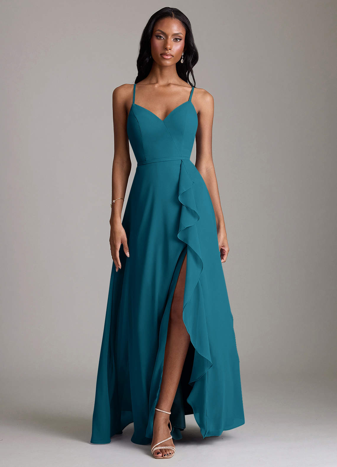 Naeem A-Line V-Neck Chiffon Bridesmaid Dress in Ink Blue