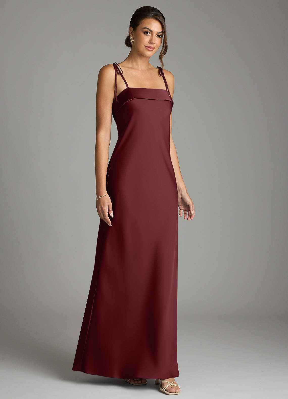 Ellia Sheath Straight-Neck Stretch Satin Bridesmaid Dress in Cabernet