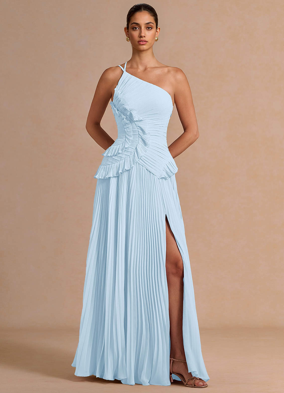 Melody A-Line One-Shoulder Chiffon Evening Dress in Sky Blue