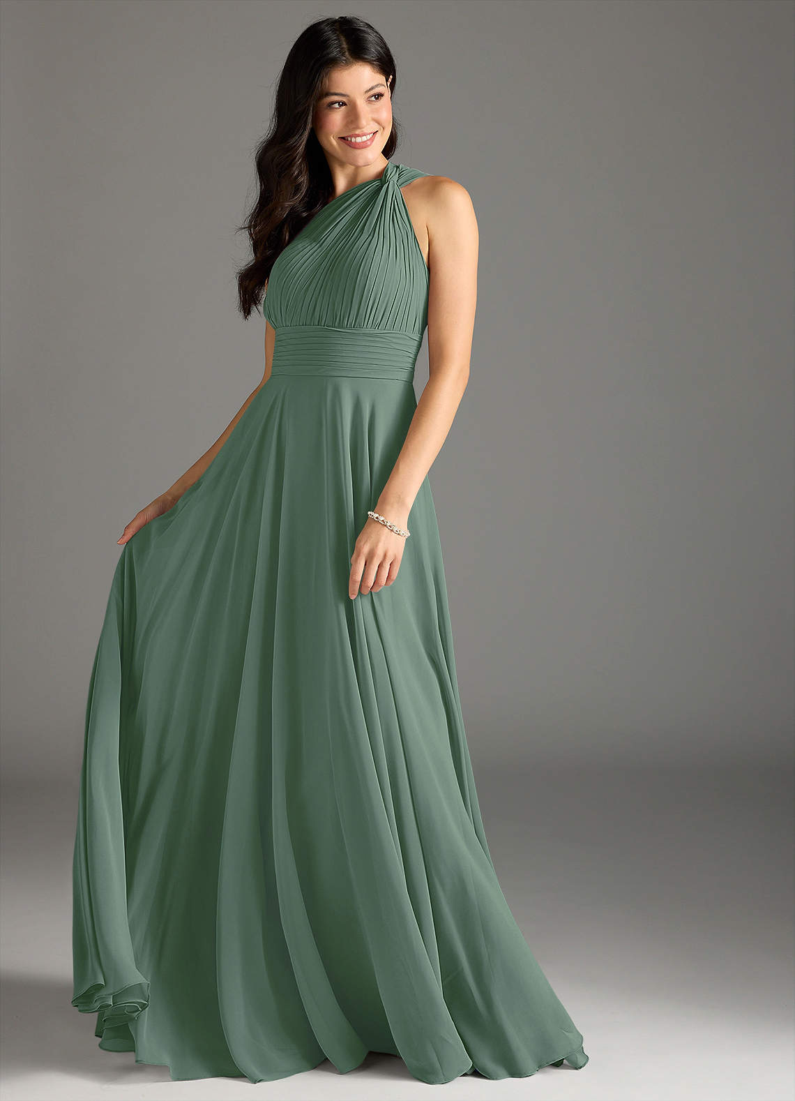 Charlize A-Line One-Shoulder Chiffon Bridesmaid Dress in Eucalyptus