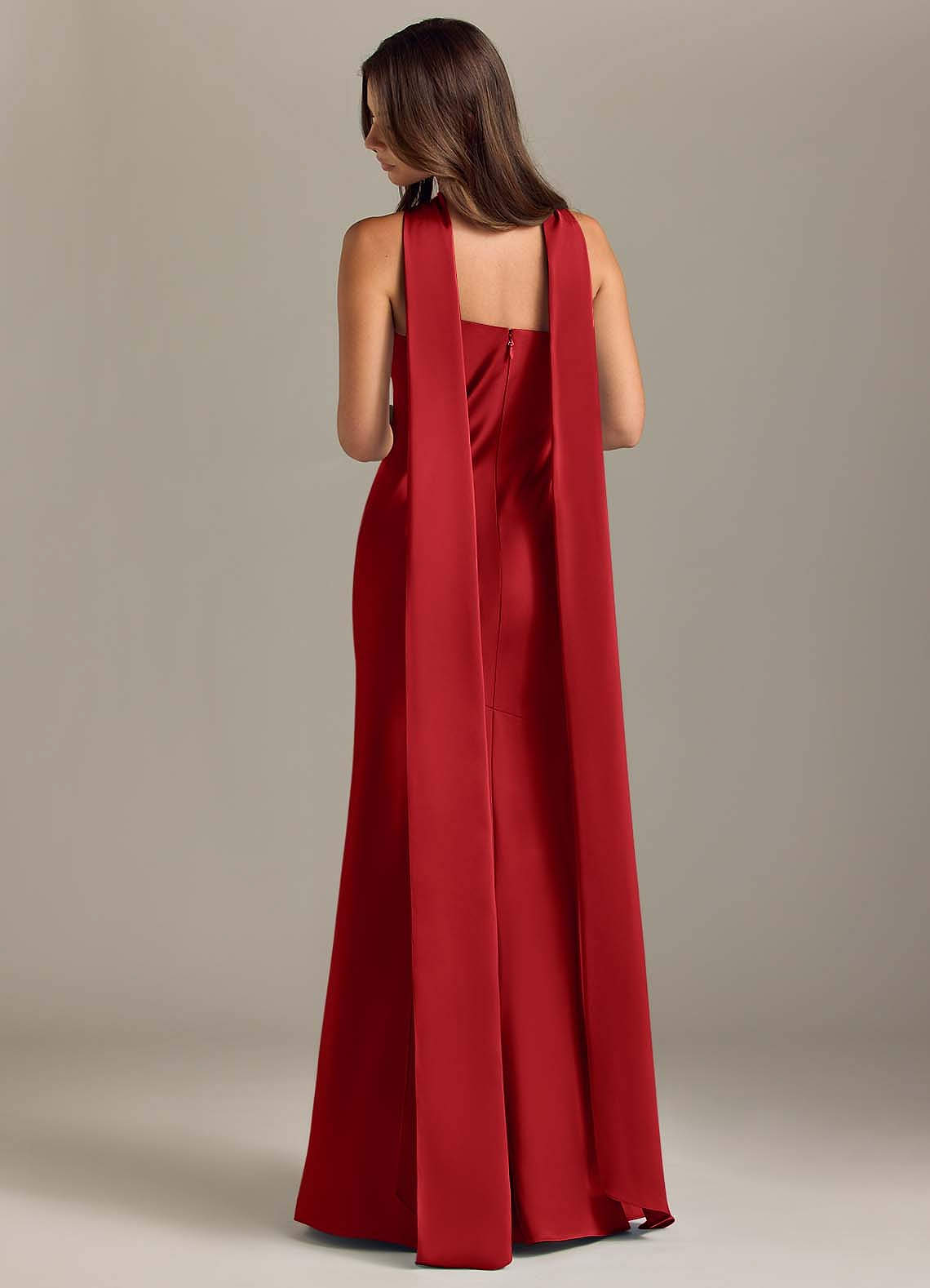 Kinsley Mermaid Halter Stretch Satin Bridesmaid Dress in Pomegranate