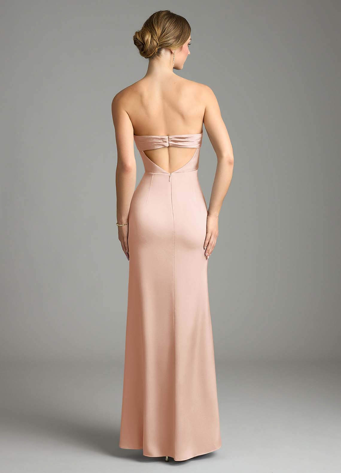 Leonis Mermaid Cowl-Neck Stretch Satin Bridesmaid Dress in rose gold
