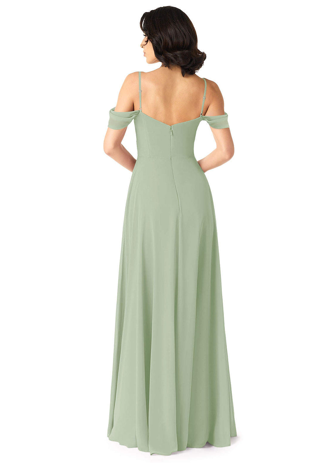 Tancie A-Line Off-the-Shoulder Chiffon Bridesmaid Dress in Dusty Sage