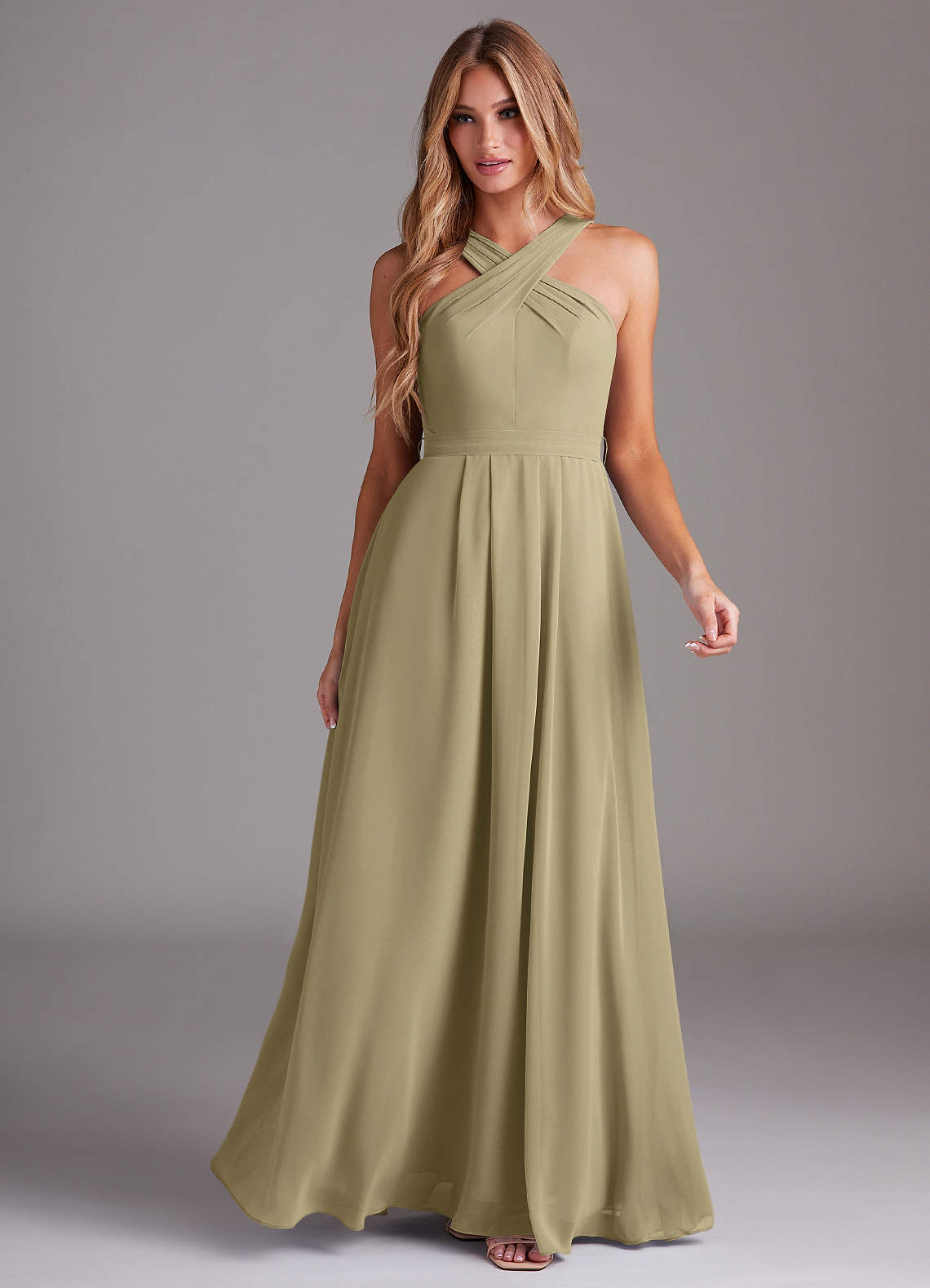 Dixie A-Line Halter Chiffon Bridesmaid Dress in Moss Green