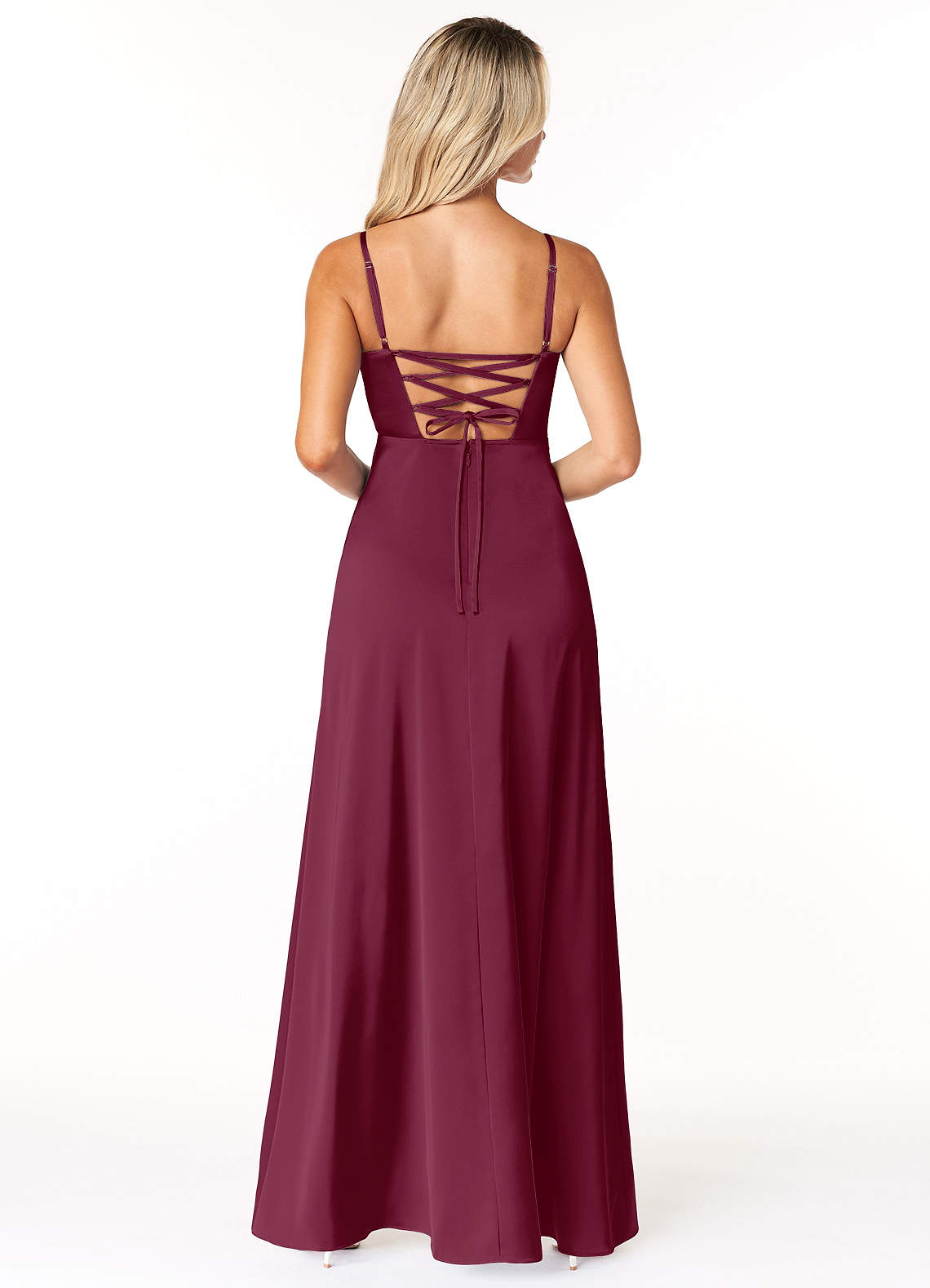 Marchella A-Line V-Neck Stretch Satin Bridesmaid Dress in Mulberry