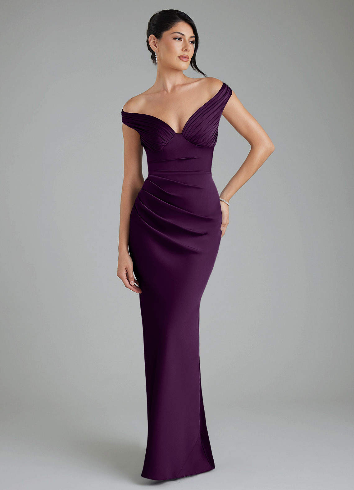 Stella Sheath V-Neck Stretch Satin Bridesmaid Dress in Grape