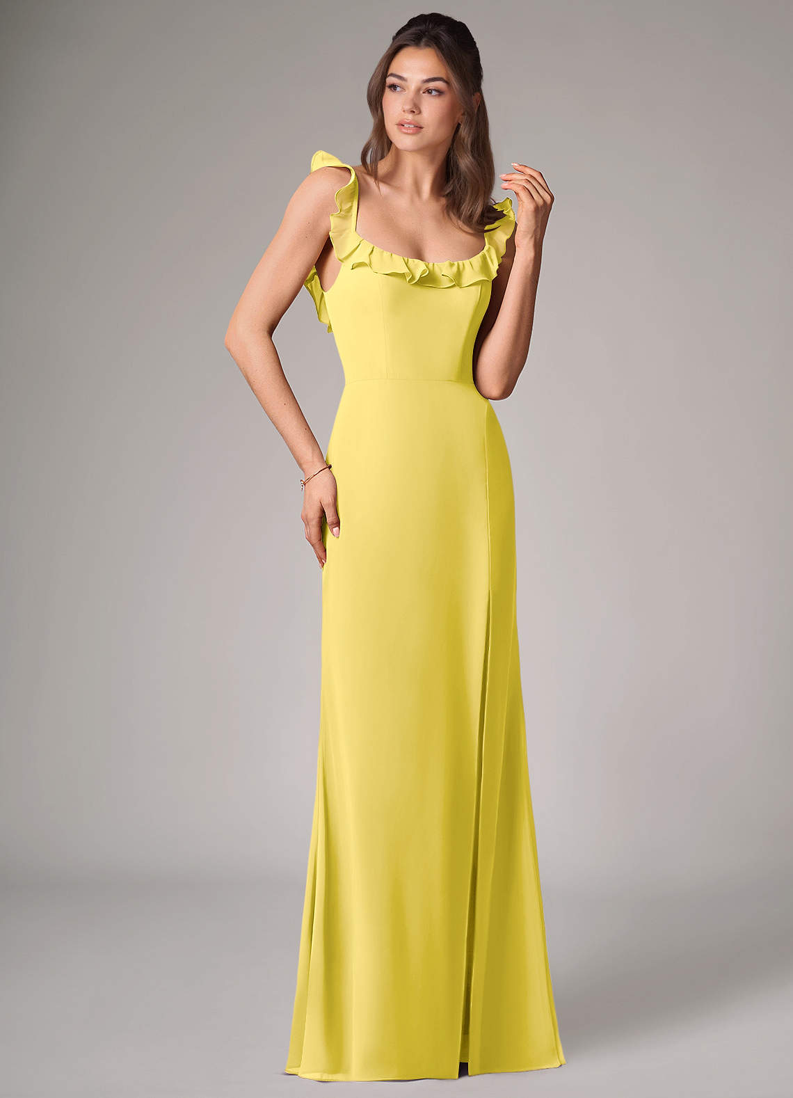 Callie Mermaid Scoop-Neck Chiffon Bridesmaid Dress in Canary