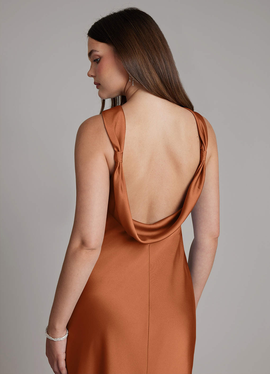 Dimitra Sheath Halter Stretch Satin Bridesmaid Dress in Copper