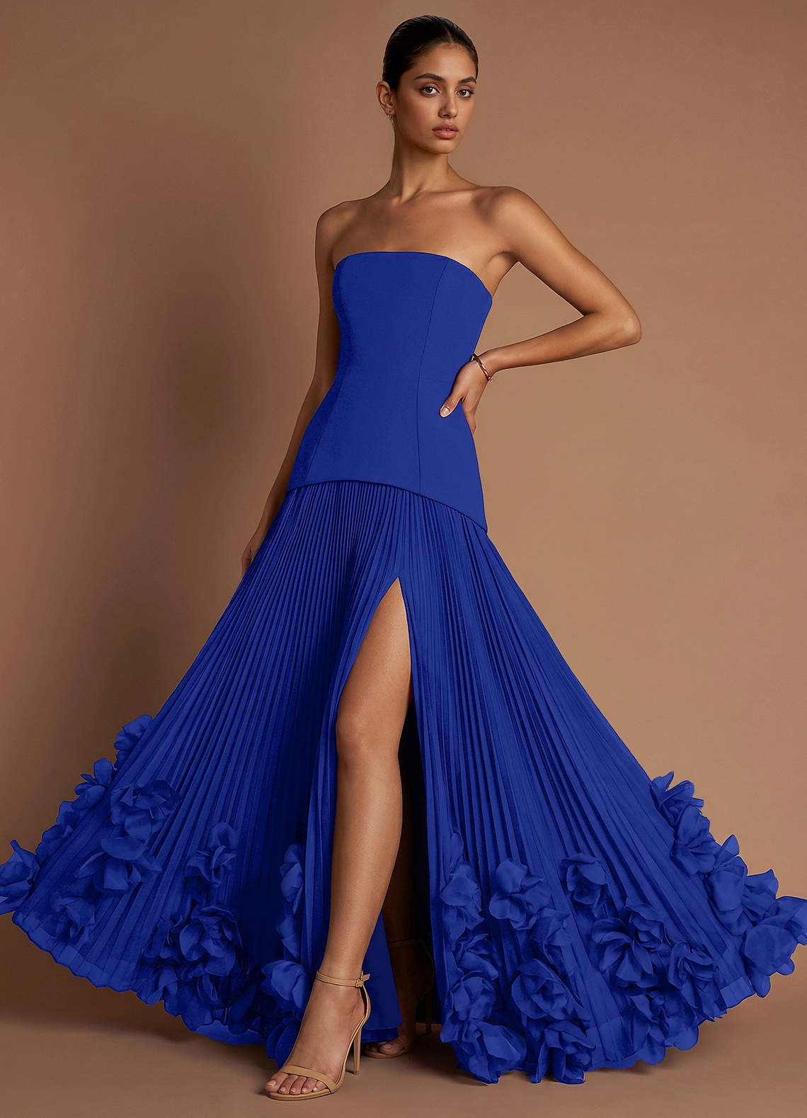 Marnie A-Line Corset Crepe Chiffon Evening Dress in Blushing Pink