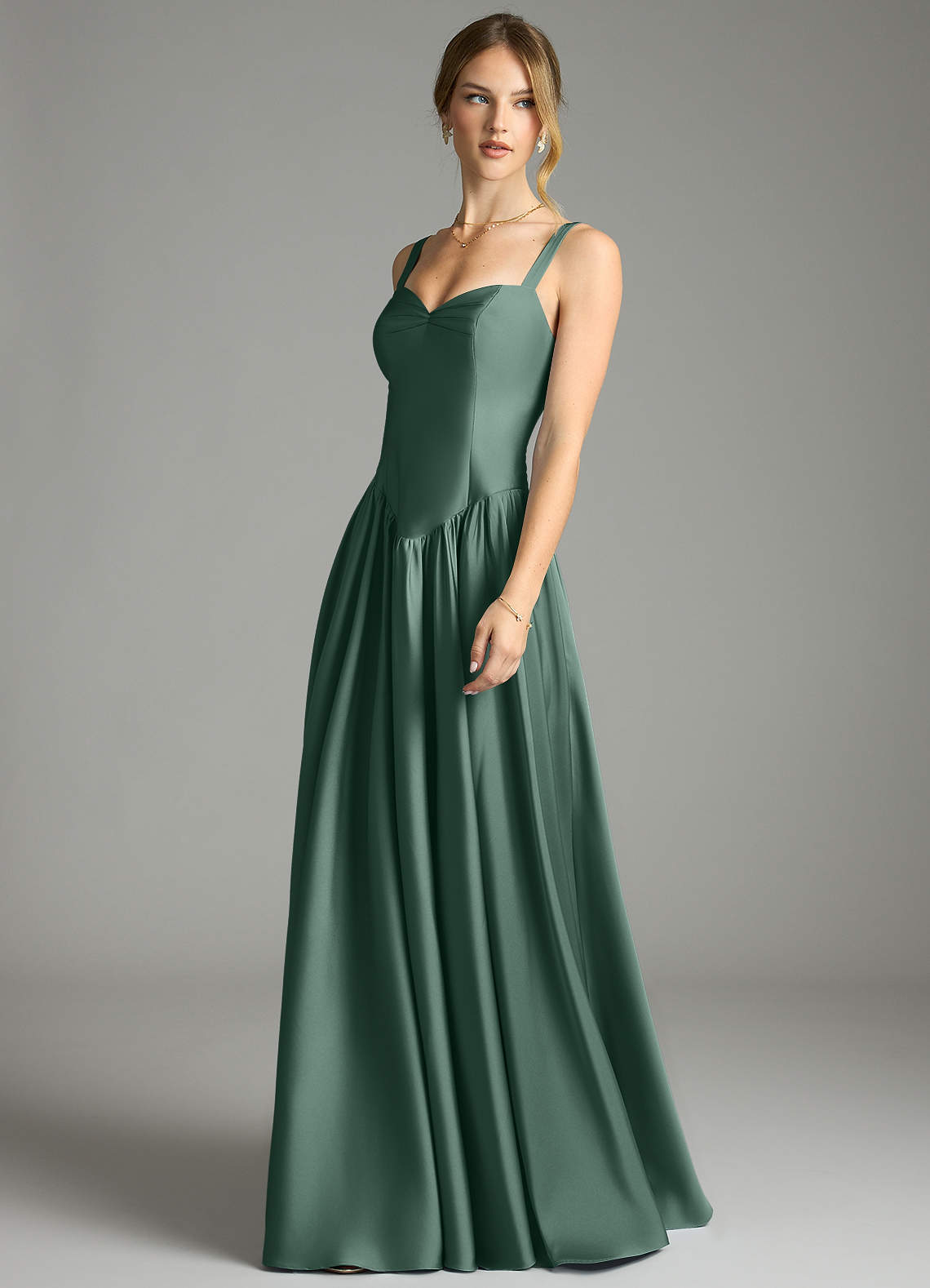 Evadina A-Line Sweetheart Stretch Satin Bridesmaid Dress in Eucalyptus