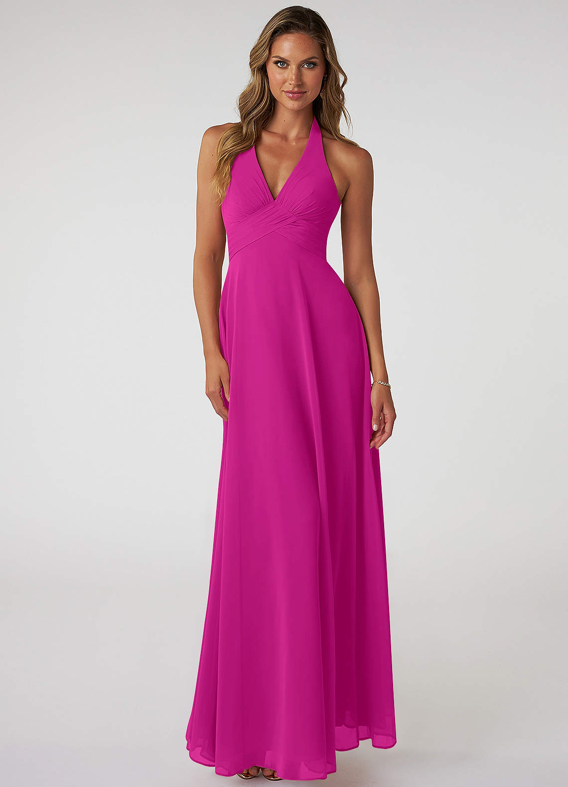 Tessie A-Line V-Neck Chiffon Bridesmaid Dress in Fuchsia