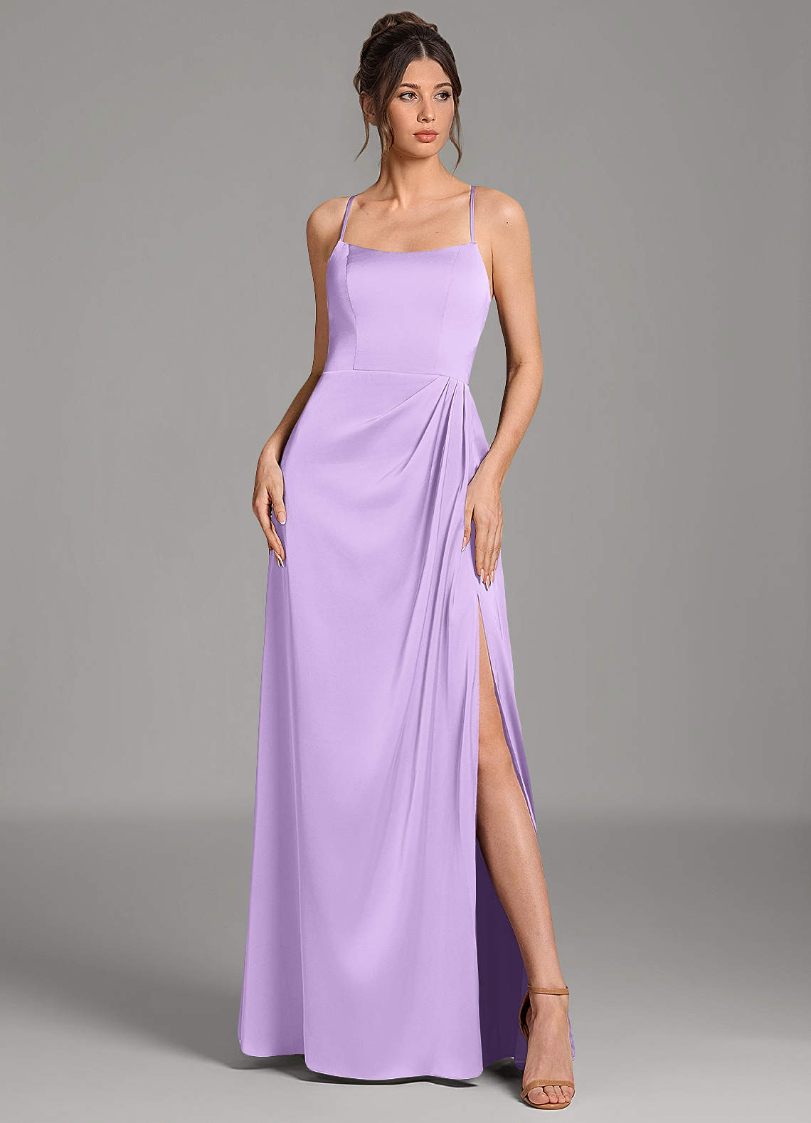 Frankie A-Line Scoop-Neck Stretch Satin Bridesmaid Dress in Lilac