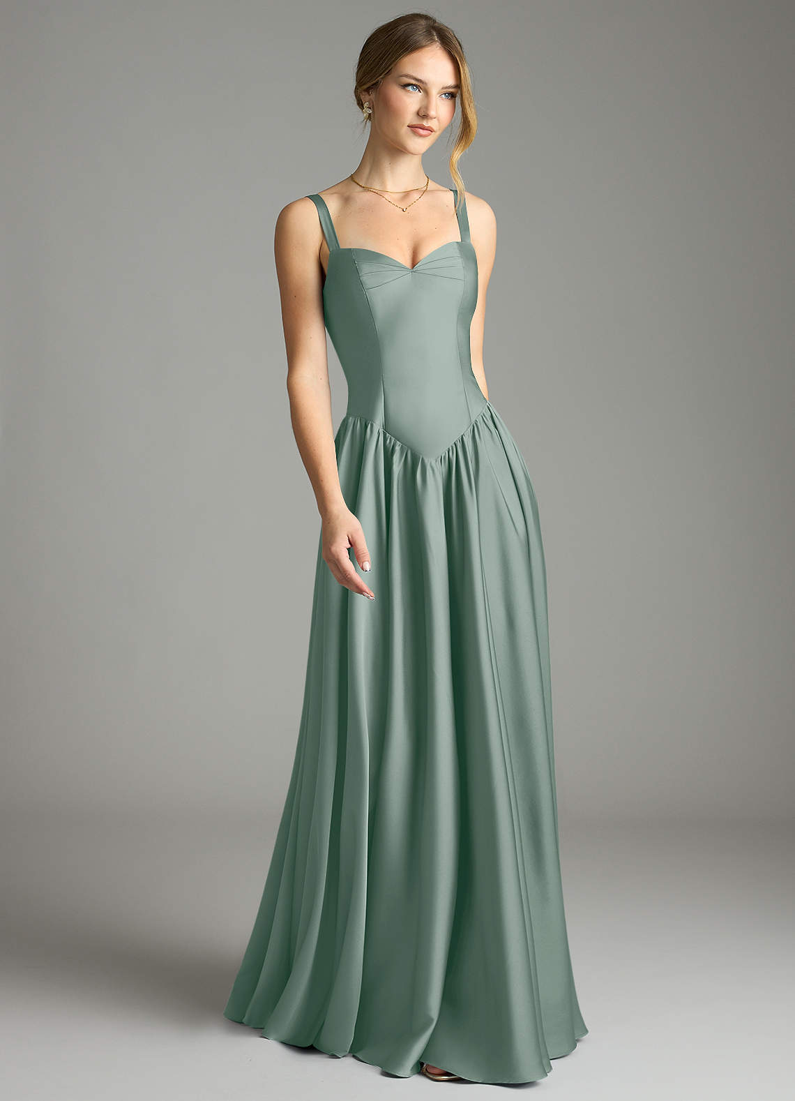 Evadina A-Line Sweetheart Stretch Satin Bridesmaid Dress in Silver Sage