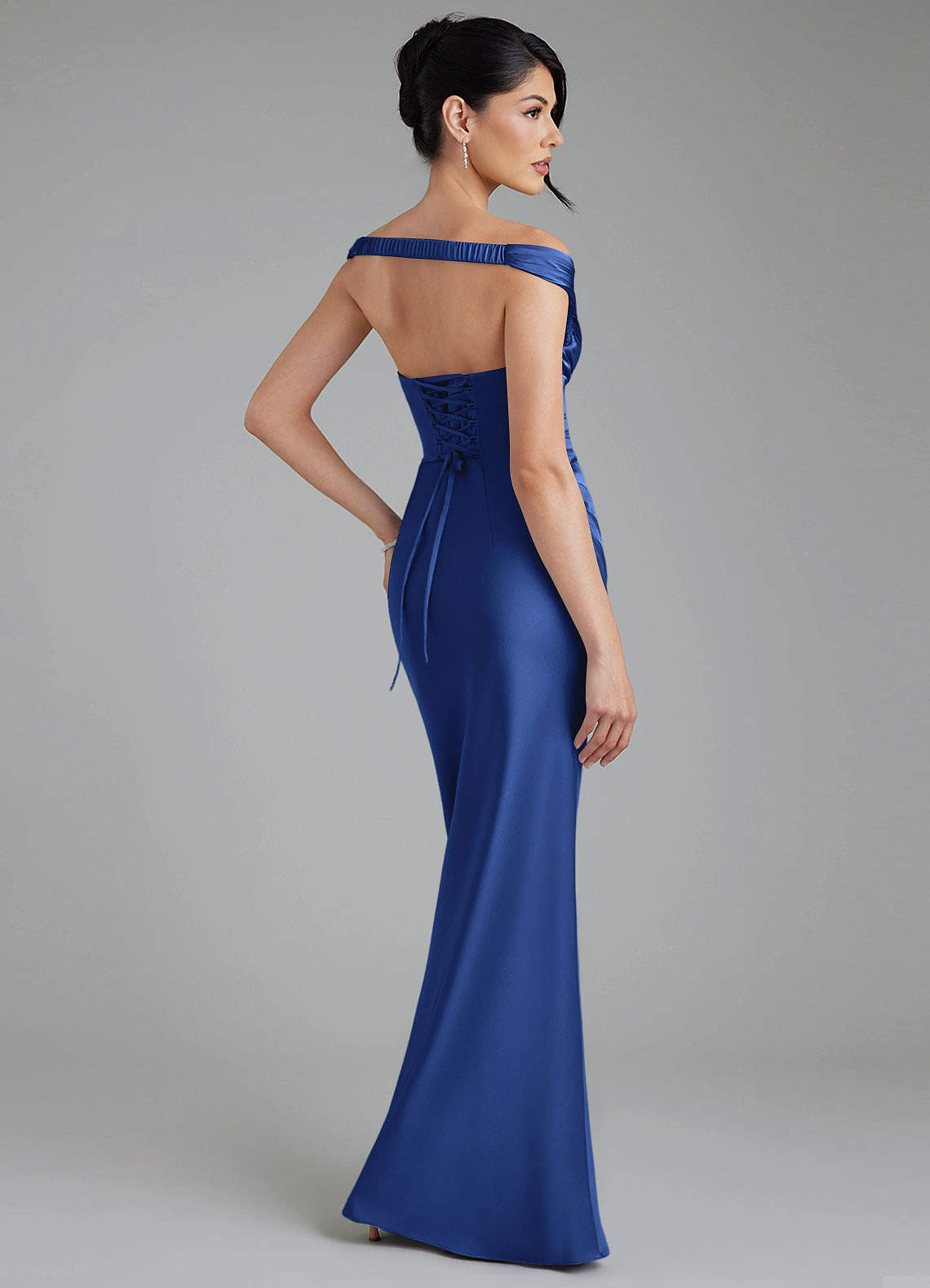 Stella Sheath V-Neck Stretch Satin Bridesmaid Dress in Royal Blue