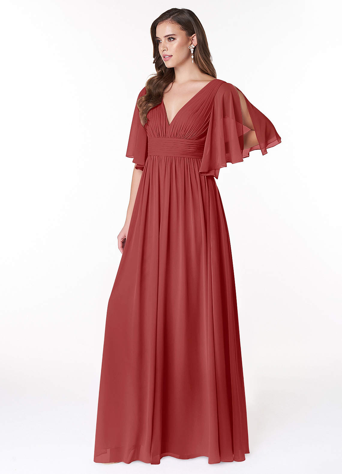 Temeka A-Line V-Neck Chiffon Bridesmaid Dress in Rust