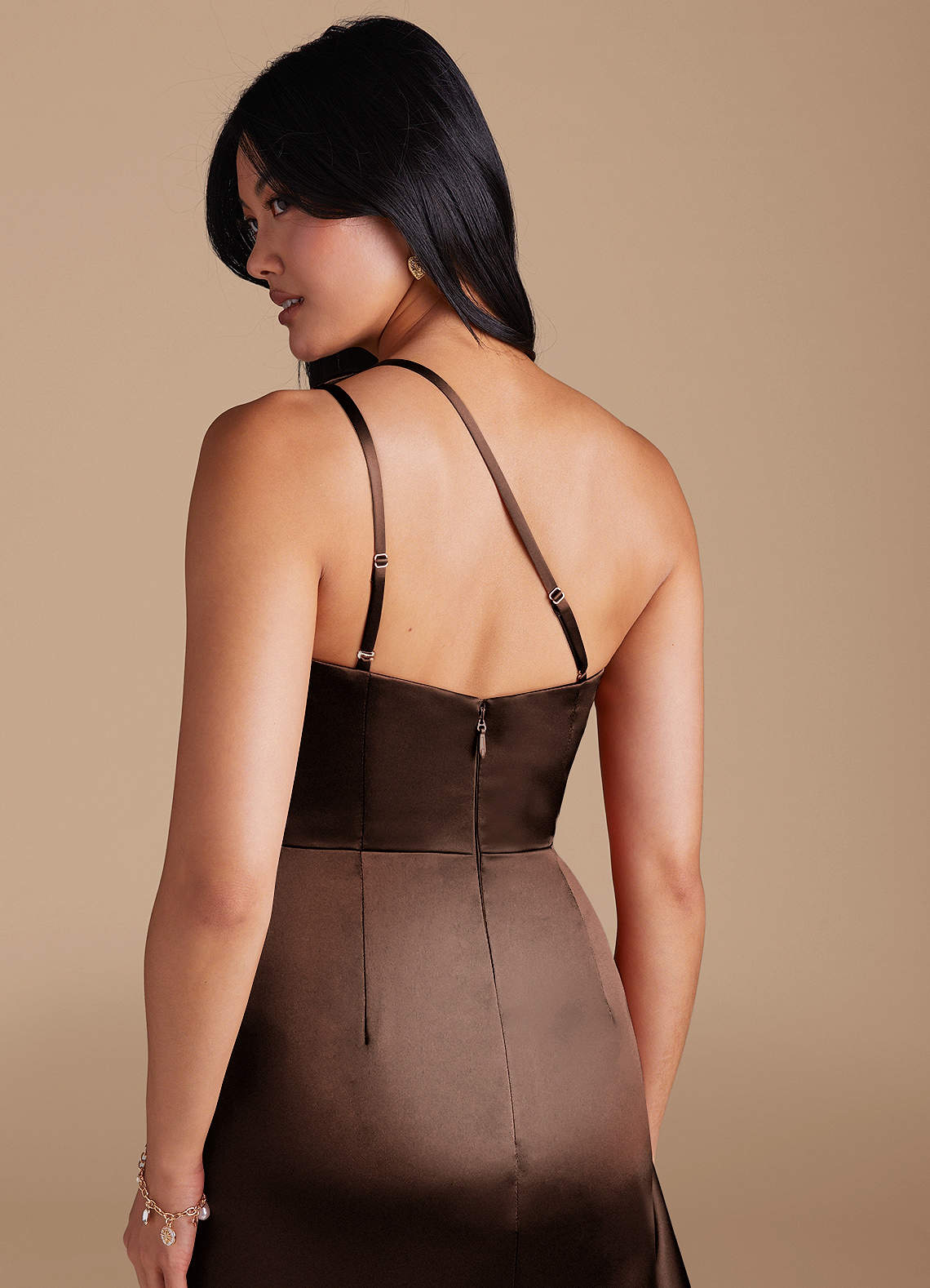 Latrice Sheath One-Shoulder Metallic Satin Bridesmaid Dress in Ganache