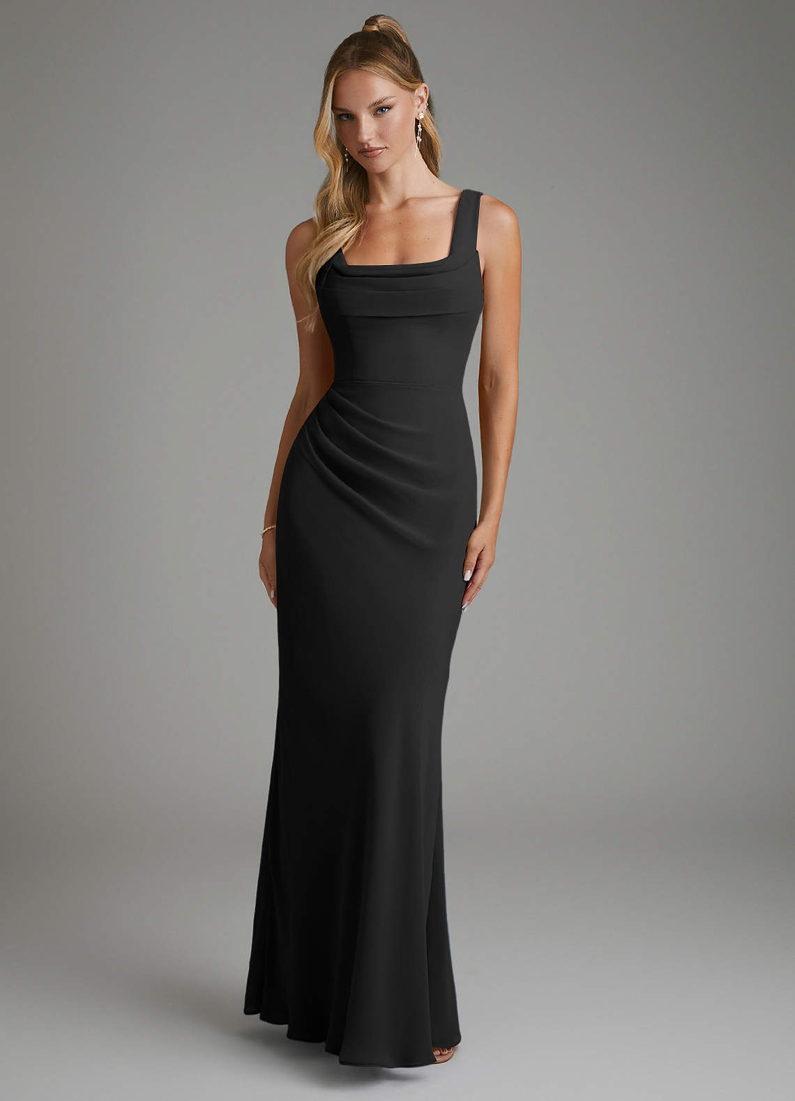 Asa Sheath Square-Neck Chiffon Bridesmaid Dress in black