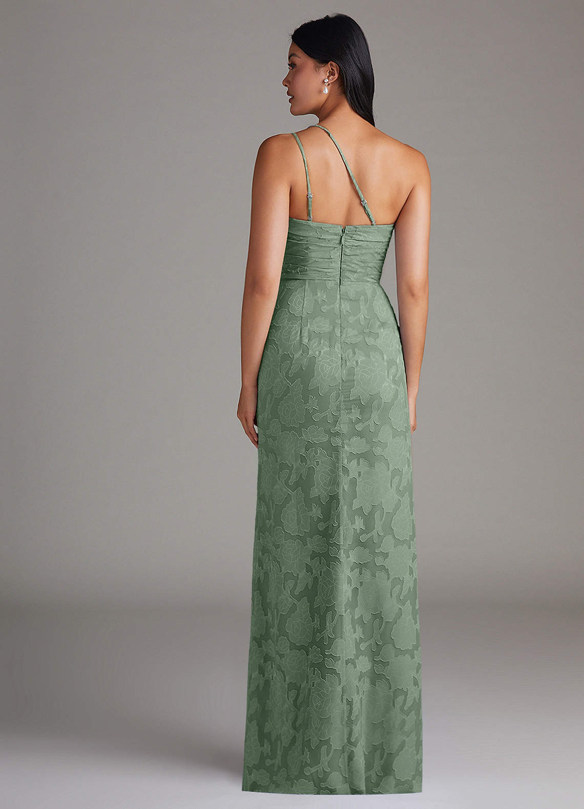 Eren Sheath One-Shoulder Floral Burnout Bridesmaid Dress in Matcha