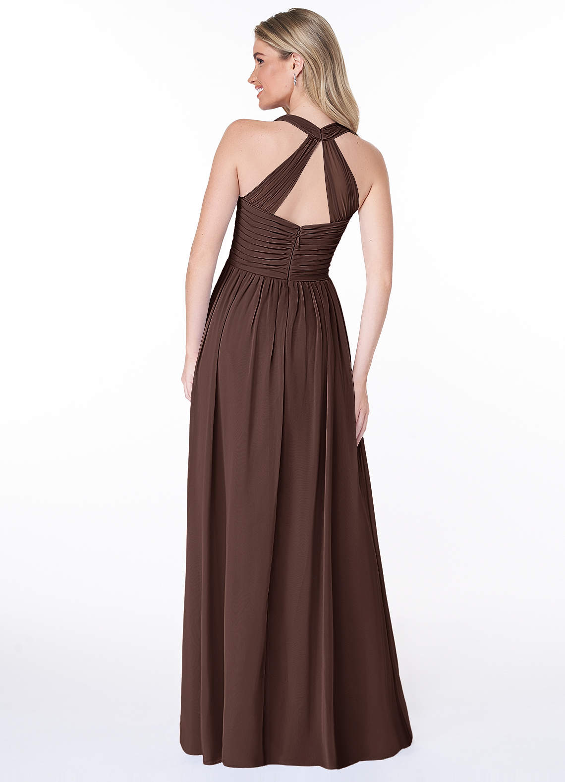 Jaclyn A-Line Halter Chiffon Bridesmaid Dress in Ganache