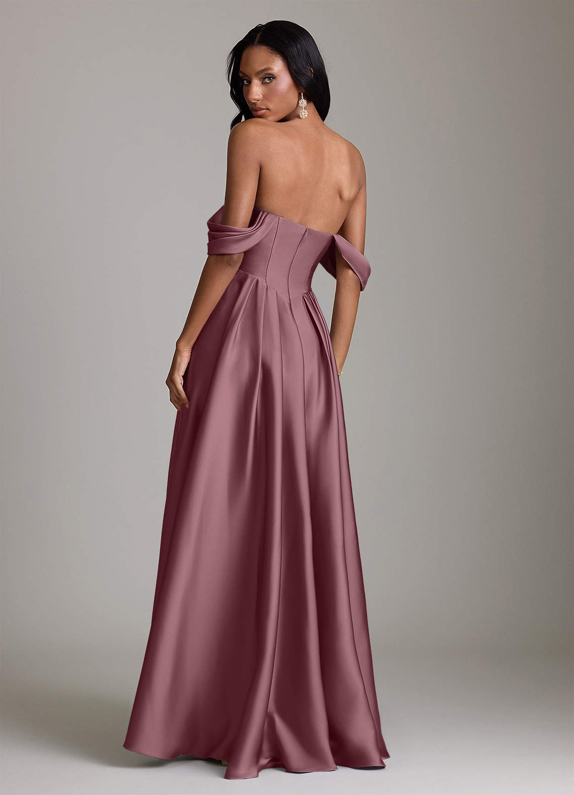 Loisa A-Line Off-the-Shoulder Stretch Satin Bridesmaid Dress in Amethyst
