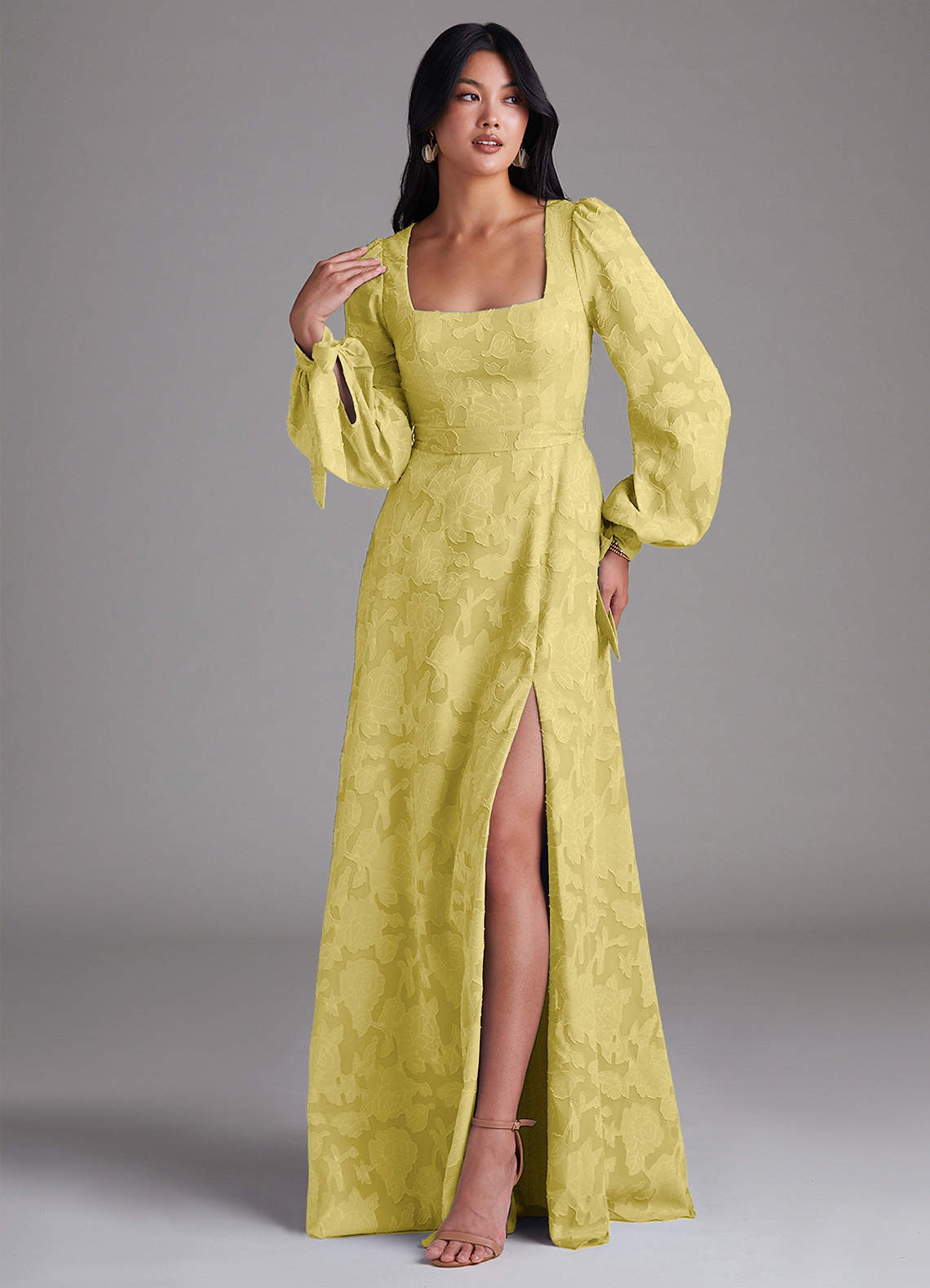 Leonia A-Line Square-Neck Stretch Satin Bridesmaid Dress in Canary