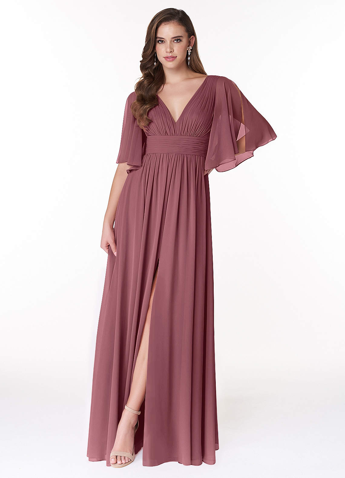 Temeka A-Line V-Neck Chiffon Bridesmaid Dress in Desert Rose