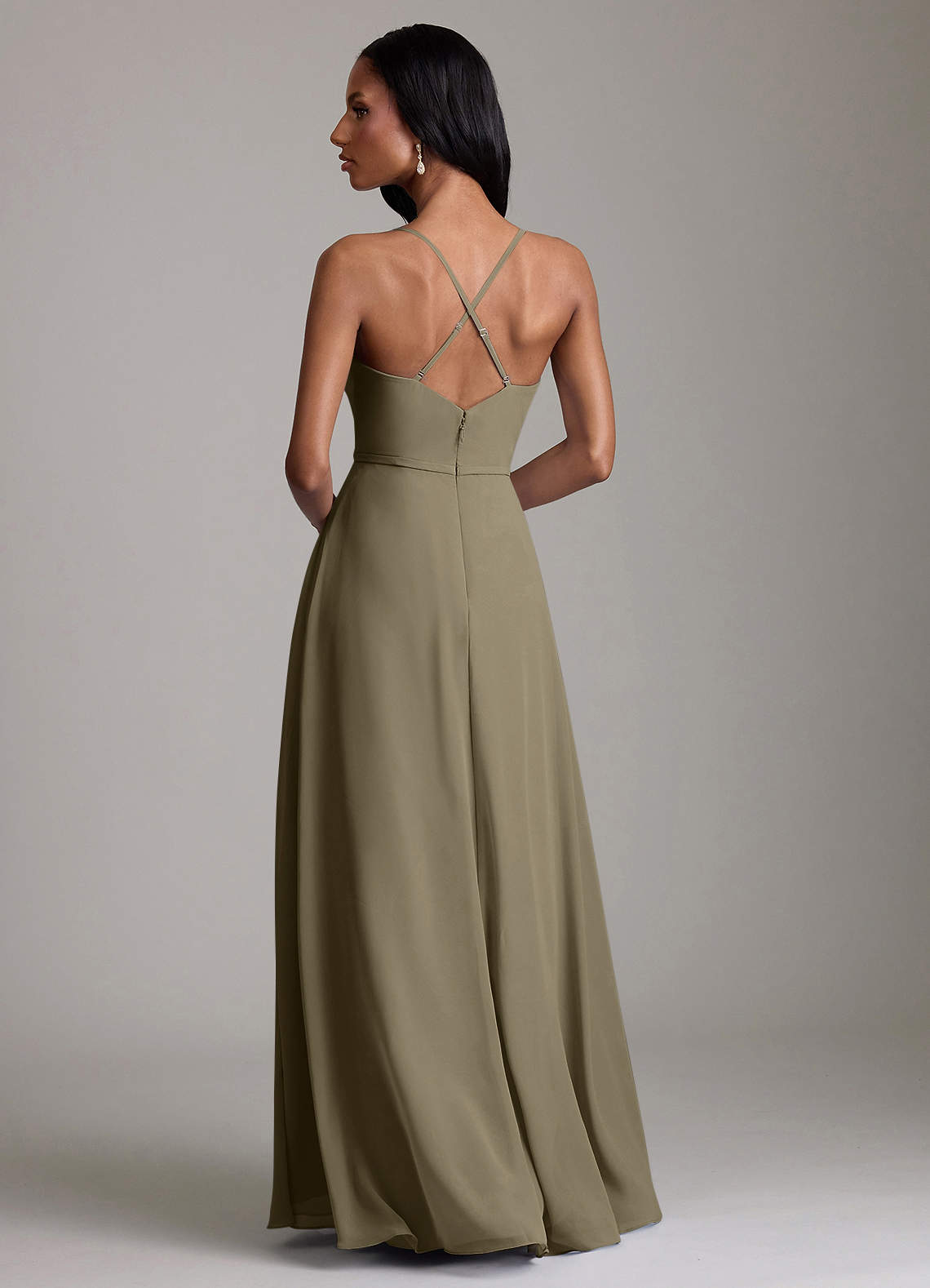 Naeem A-Line V-Neck Chiffon Bridesmaid Dress in Willow Green