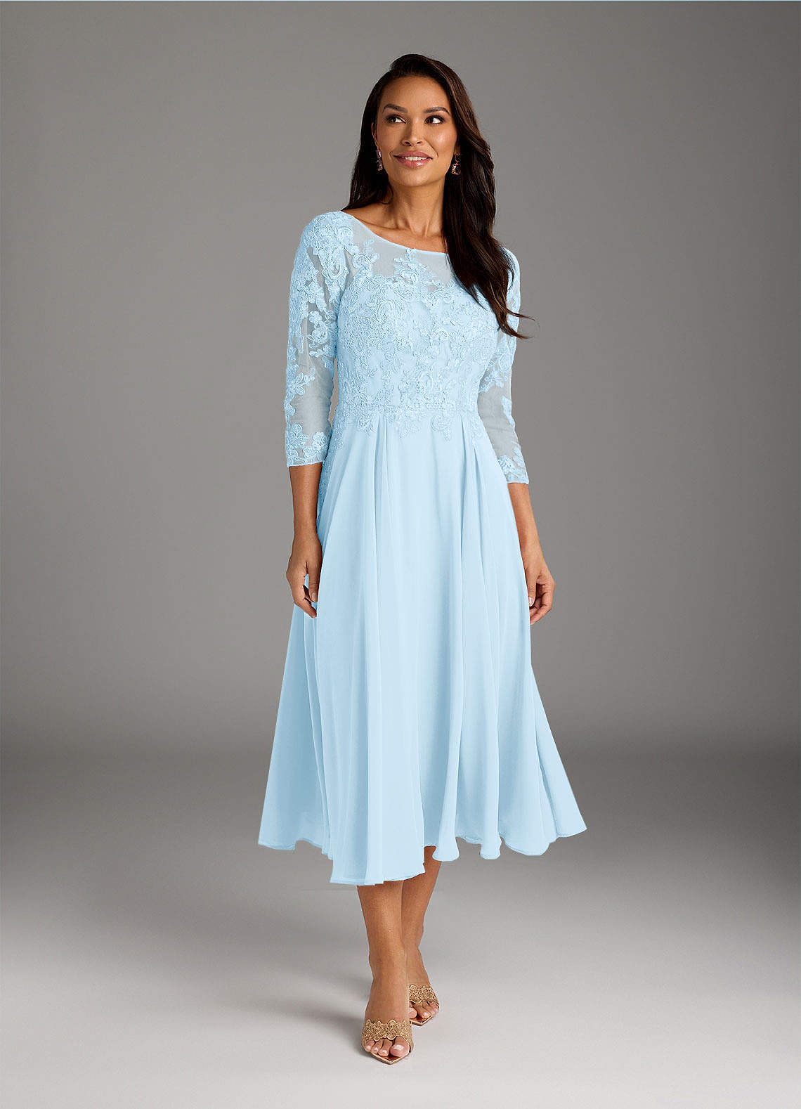 Marge A-Line Scoop-Neck Chiffon and Lace Mother of the Bride Dress in Sky Blue