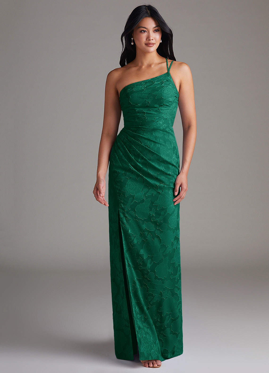 Eren Sheath One-Shoulder Floral Burnout Bridesmaid Dress in Emerald