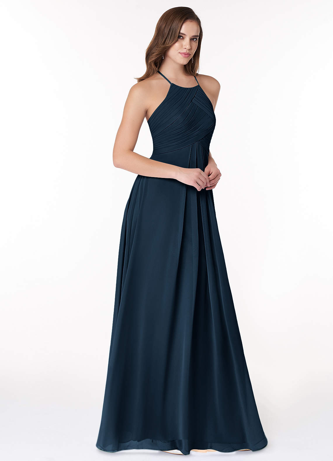 Ginger A-Line Halter Chiffon Bridesmaid Dress in Dark Navy