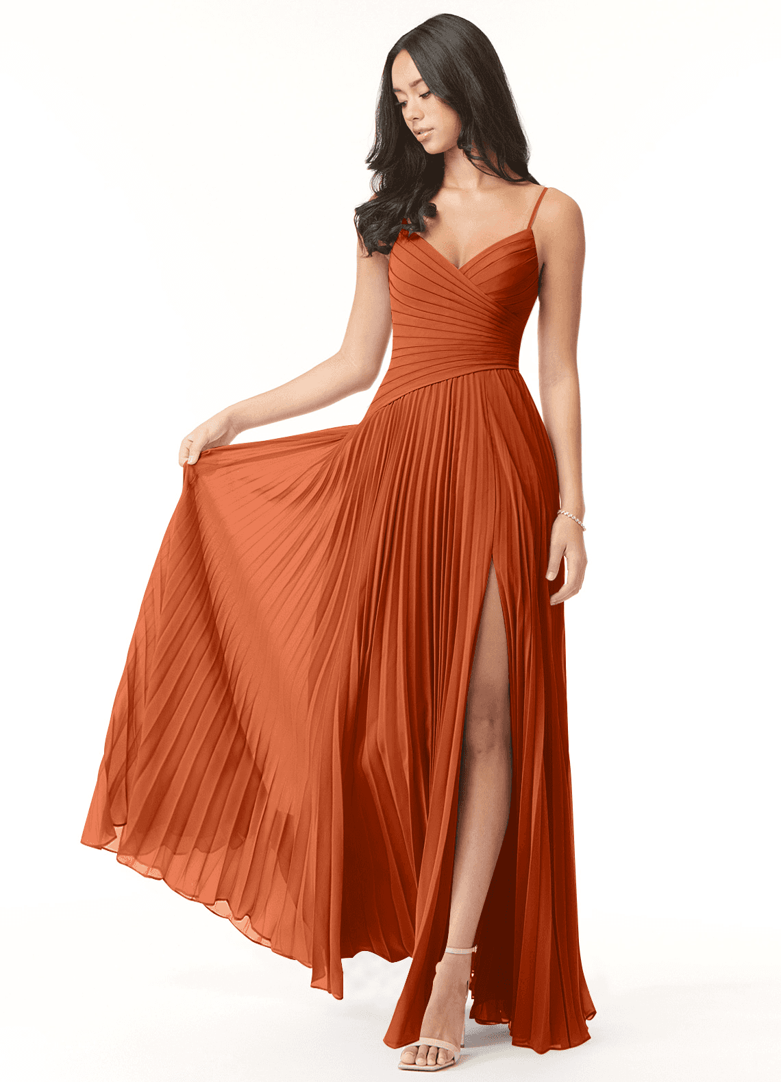 Vini A-Line V-Neck Chiffon Bridesmaid Dress in Burnt Orange