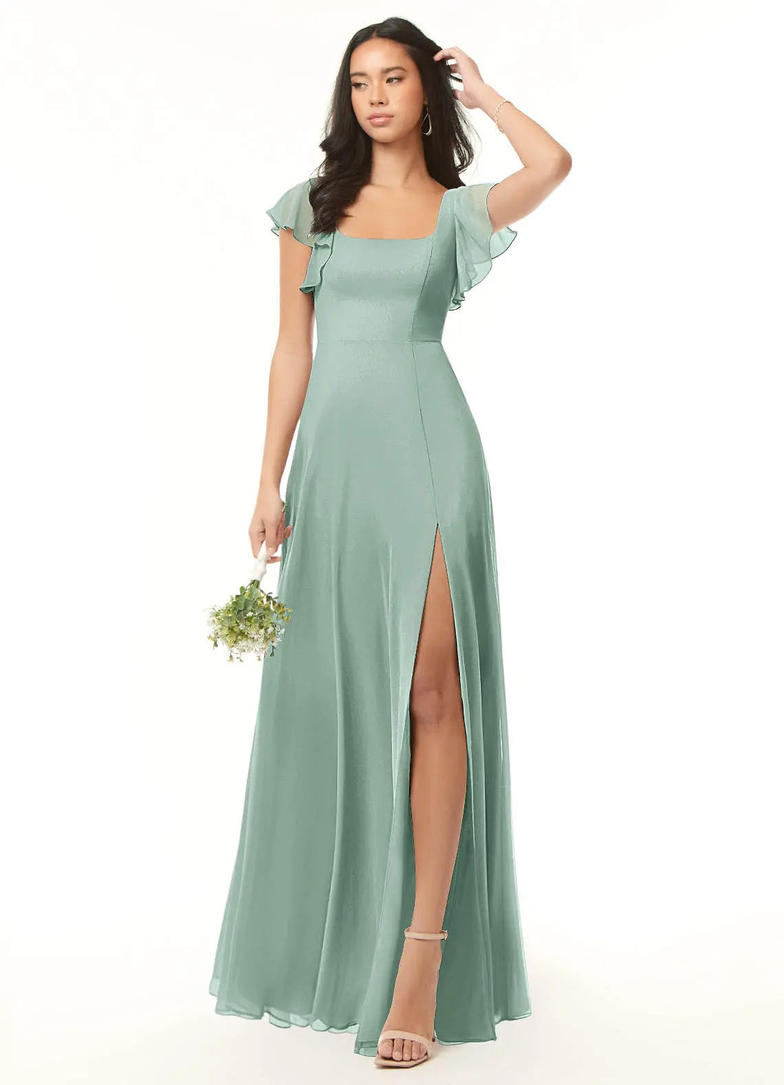 Bondi A-Line Square-Neck Chiffon Bridesmaid Dress in Agave
