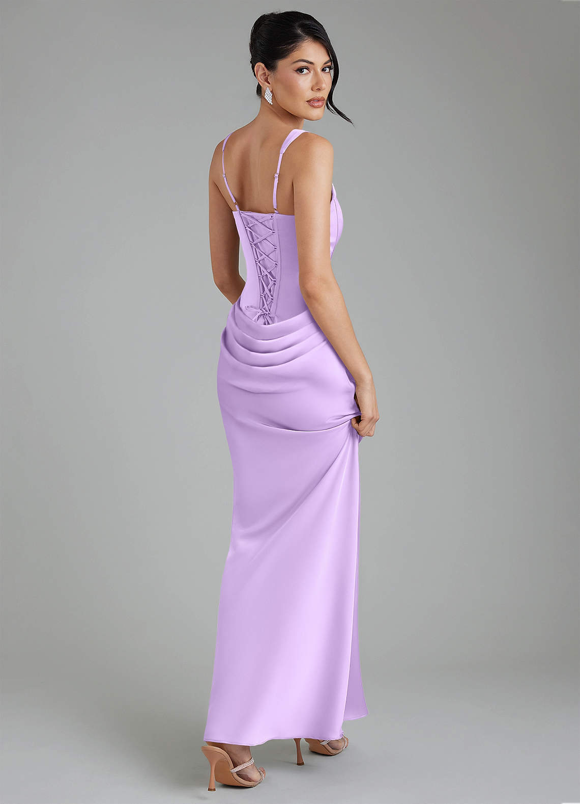 Etta Mermaid Square-Neck Stretch Satin Bridesmaid Dress in Lilac