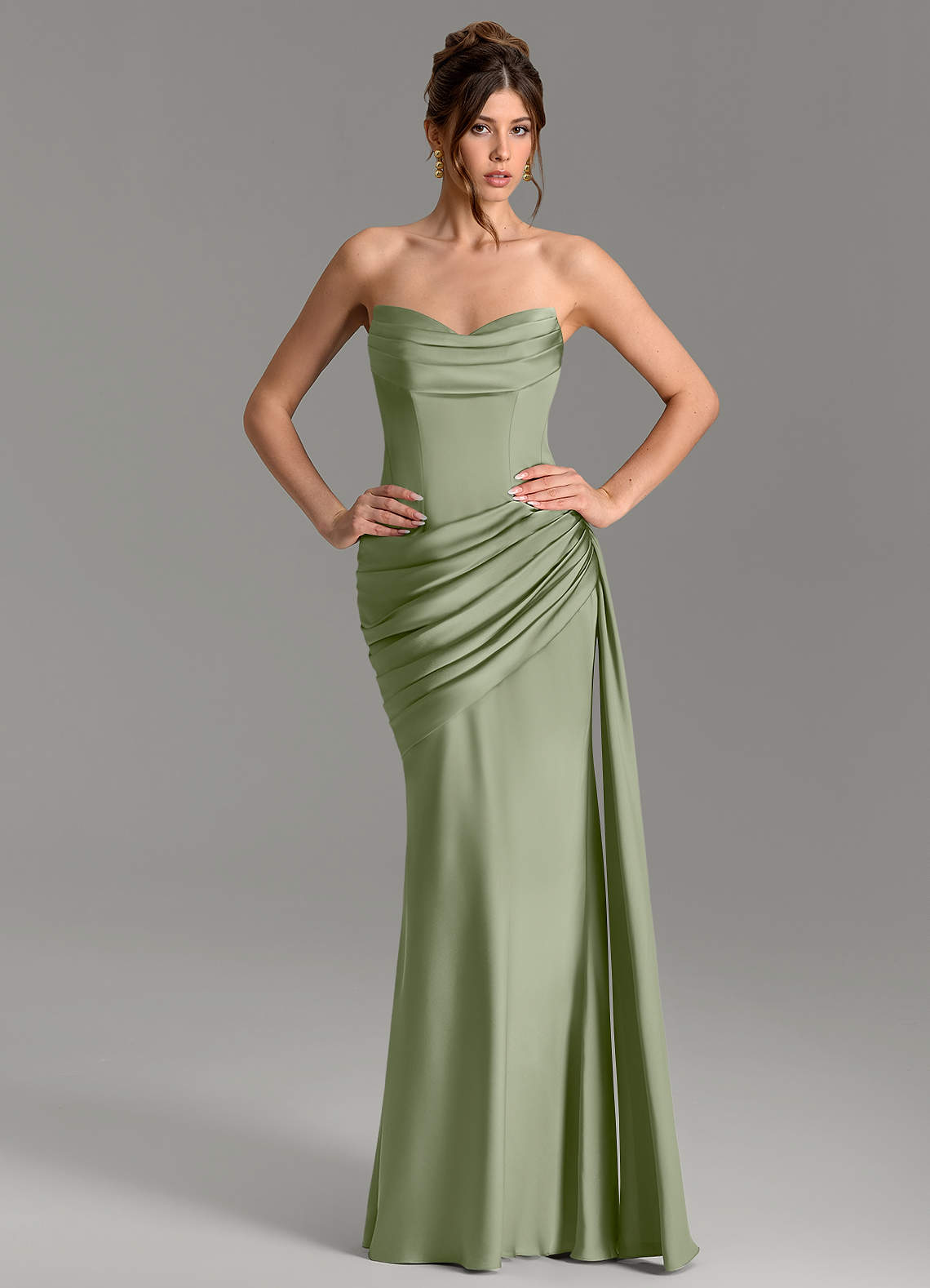 Zorah Mermaid Sweetheart Stretch Satin Bridesmaid Dress in Pistachio