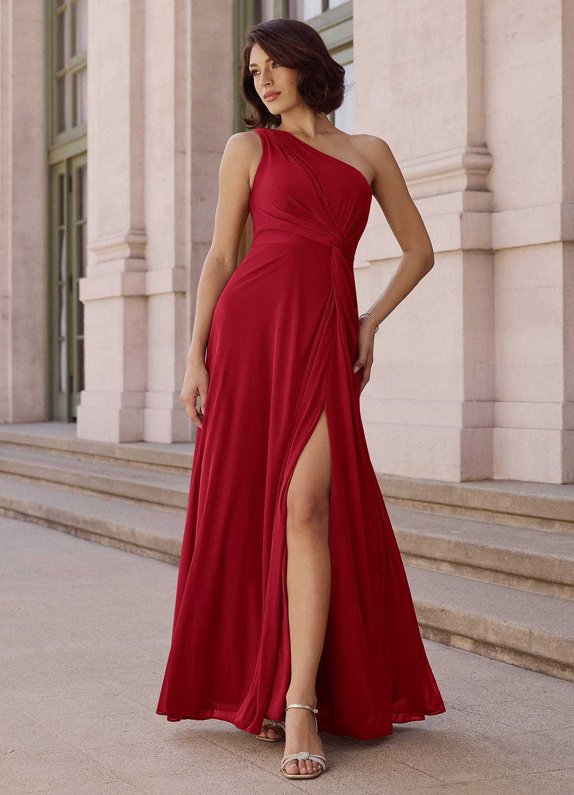 Brooke A-Line One-Shoulder Chiffon Bridesmaid Dress in Scarlet