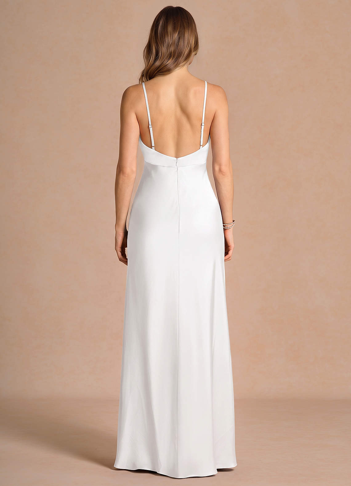 Samara Sheath Feather-Trim Satin Chiffon Wedding Guest Dress in White