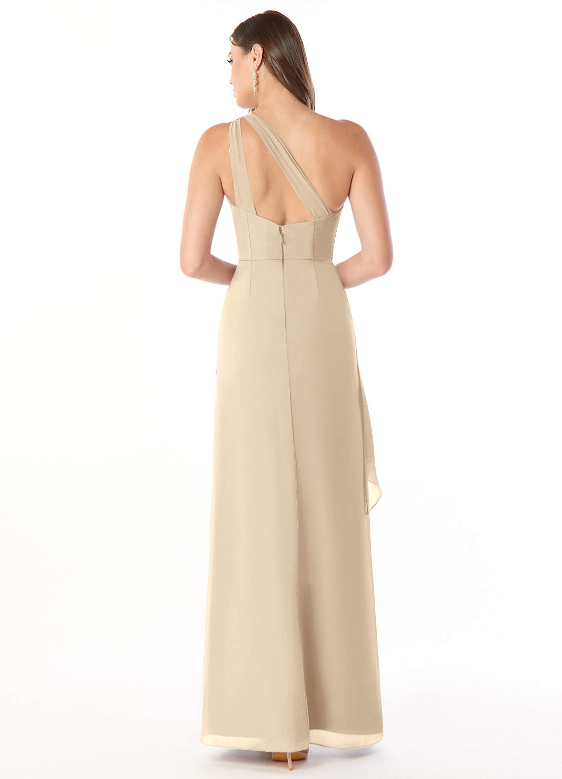 Maive Sheath One-Shoulder Chiffon Bridesmaid Dress in Champagne