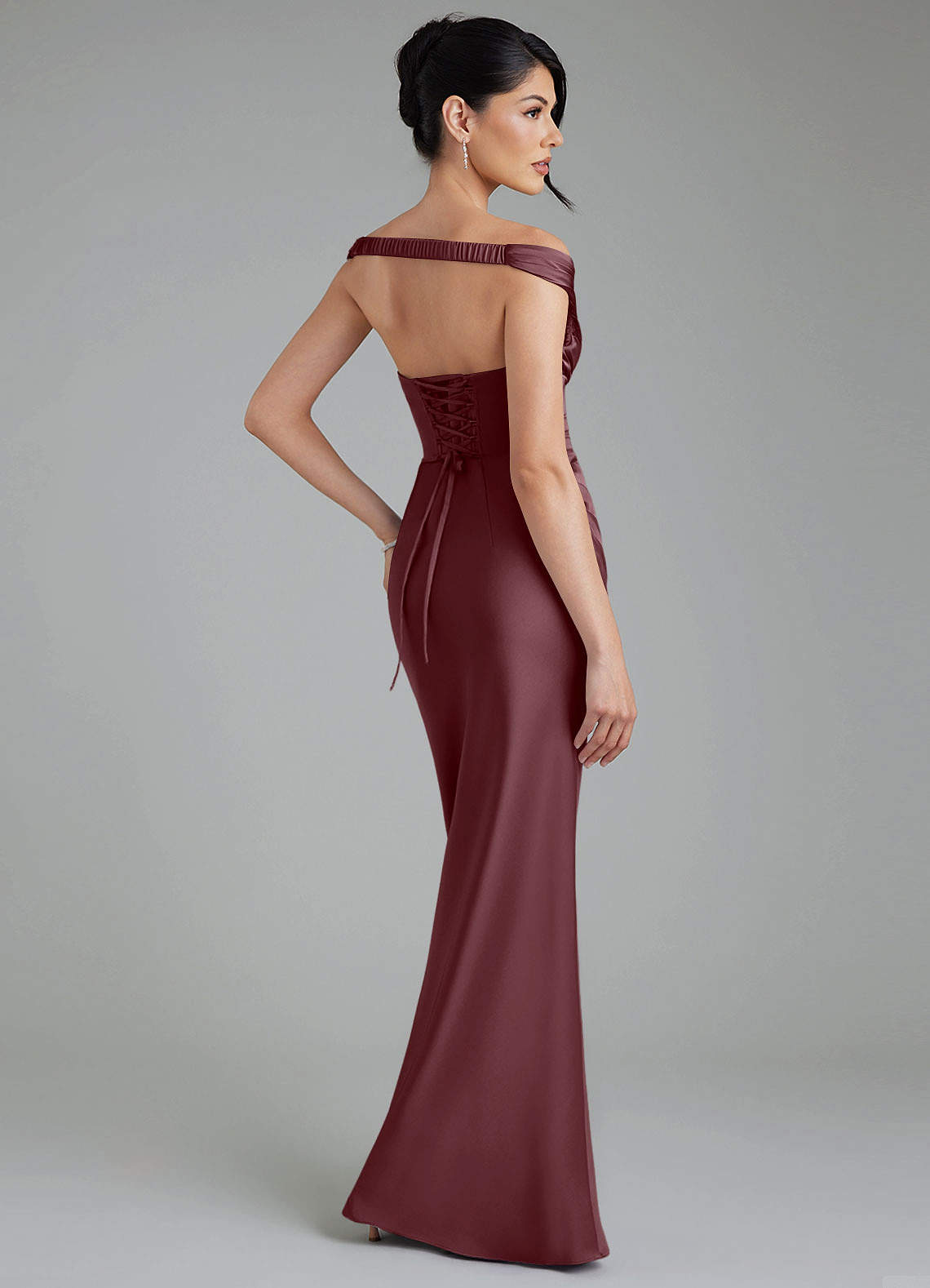 Stella Sheath V-Neck Stretch Satin Bridesmaid Dress in Sangria