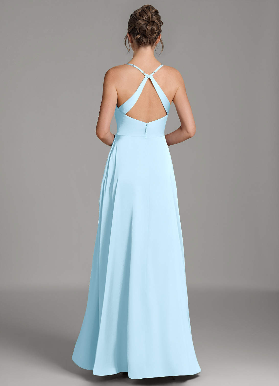 Frankie A-Line Scoop-Neck Stretch Satin Bridesmaid Dress in Sky Blue