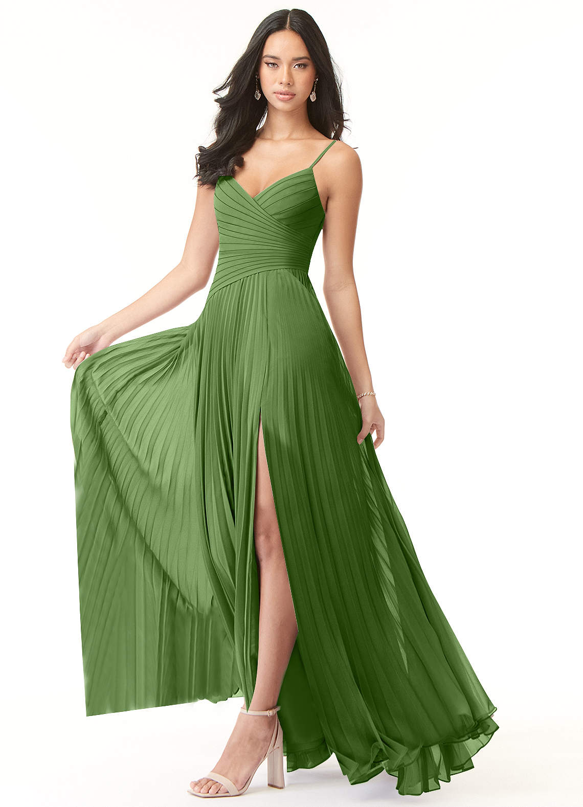Vini A-Line V-Neck Chiffon Bridesmaid Dress in Basil