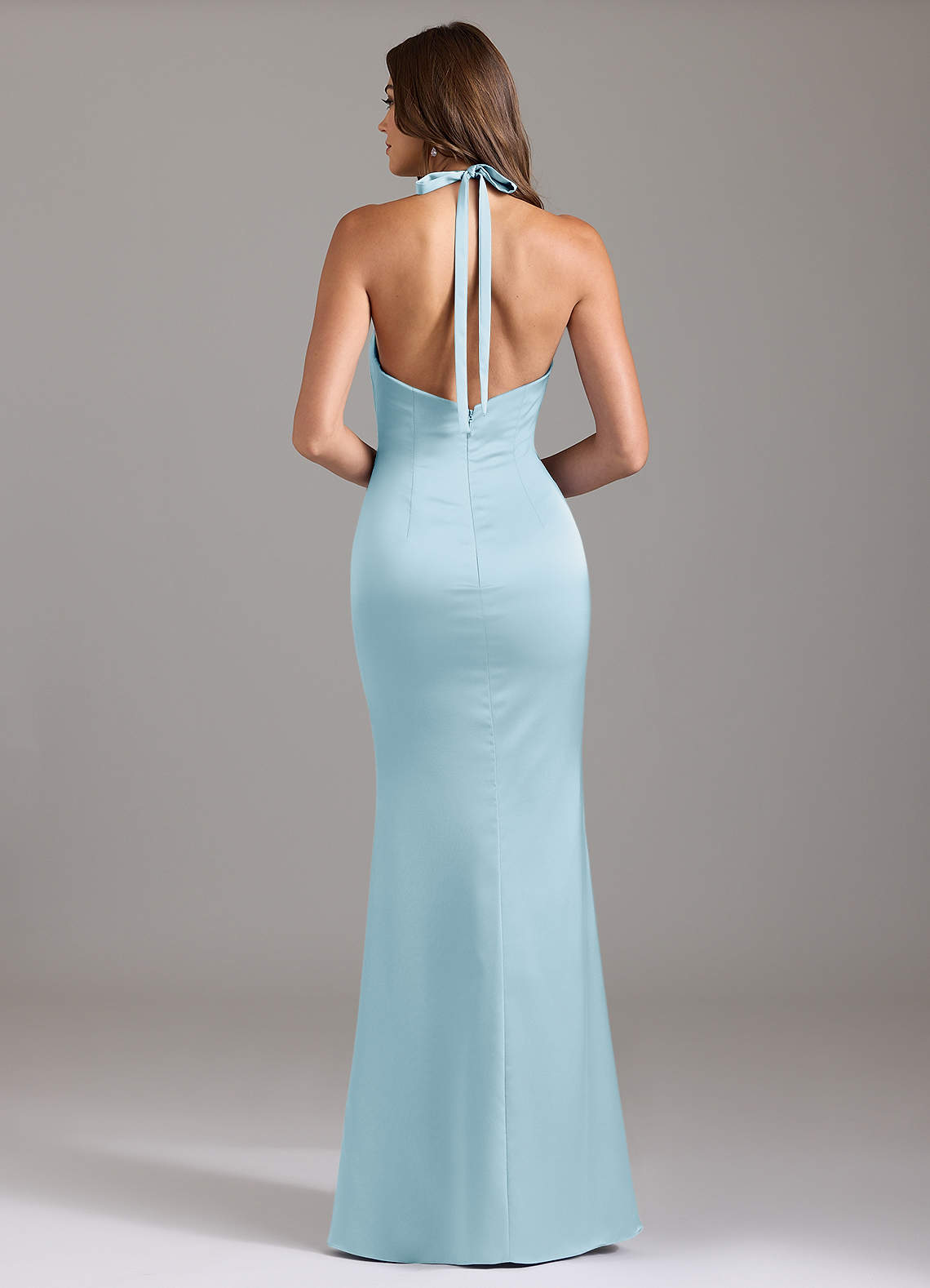Valerie Mermaid V-Neck Stretch Satin Bridesmaid Dress in Sky Blue