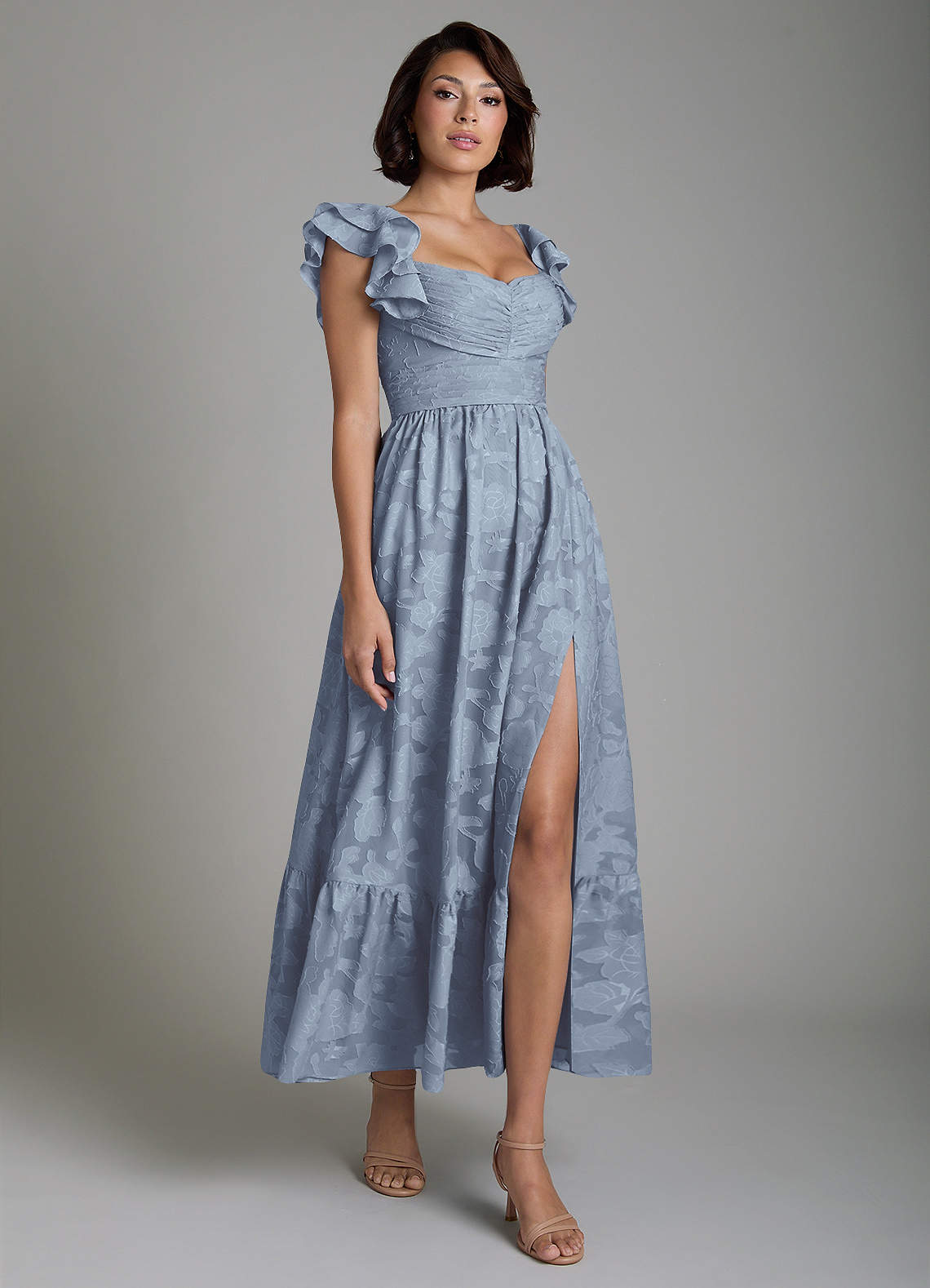 Anaya A-Line V-Neck Floral Burnout Bridesmaid Dress in dusty blue