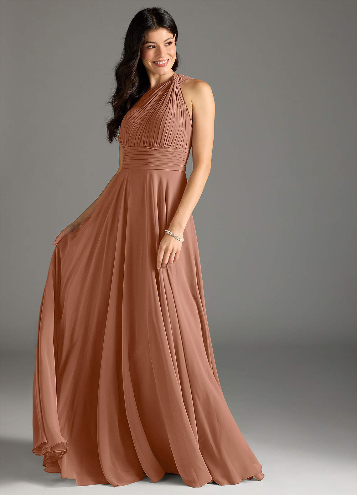 Charlize A-Line One-Shoulder Chiffon Bridesmaid Dress in Bronzer