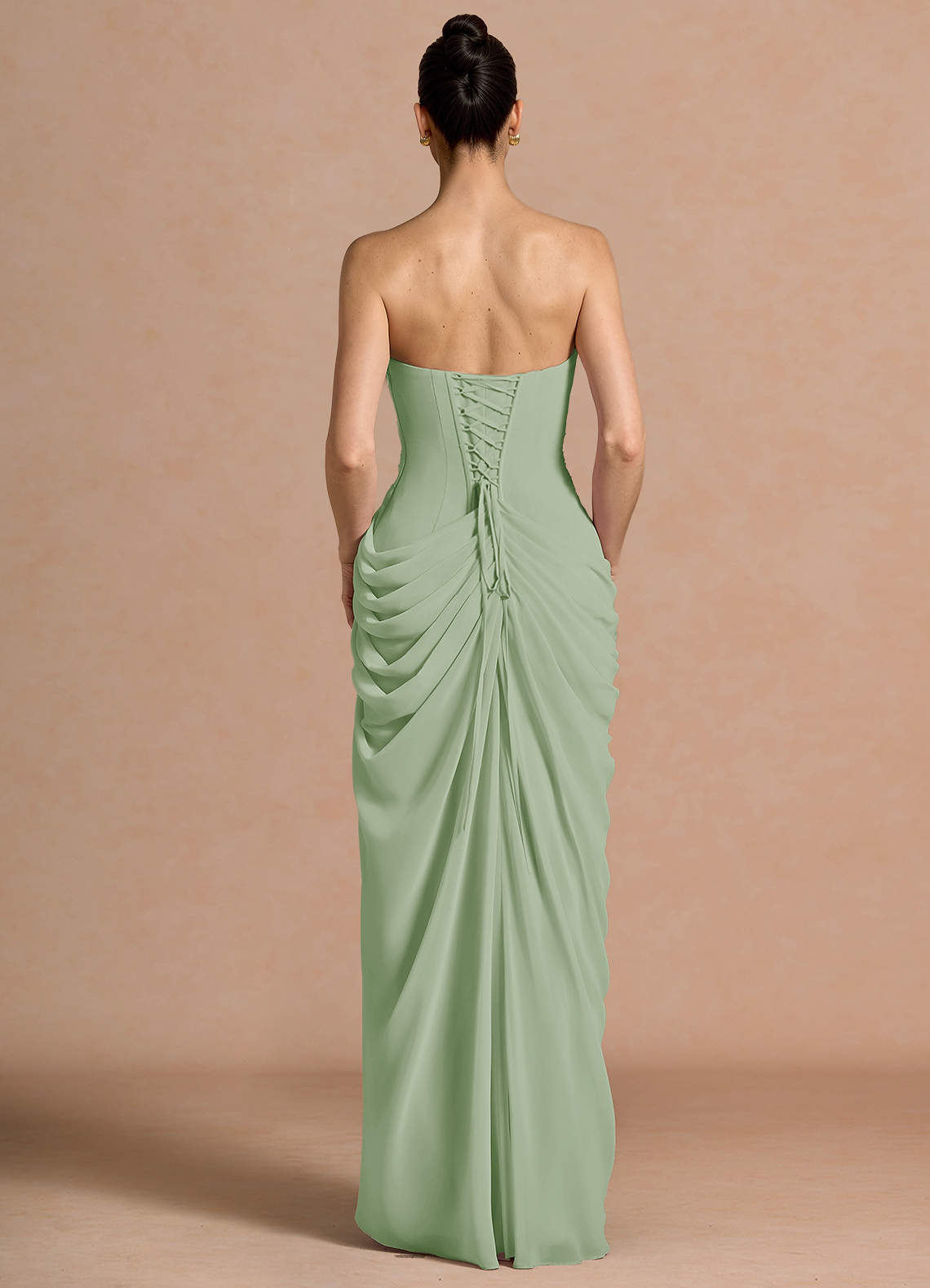 Kaavia Column Pleated Chiffon Maxi Evening Dress in Light Green