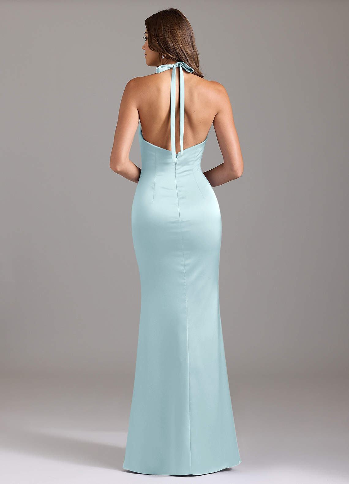Valerie Mermaid V-Neck Stretch Satin Bridesmaid Dress in Cloud Blue