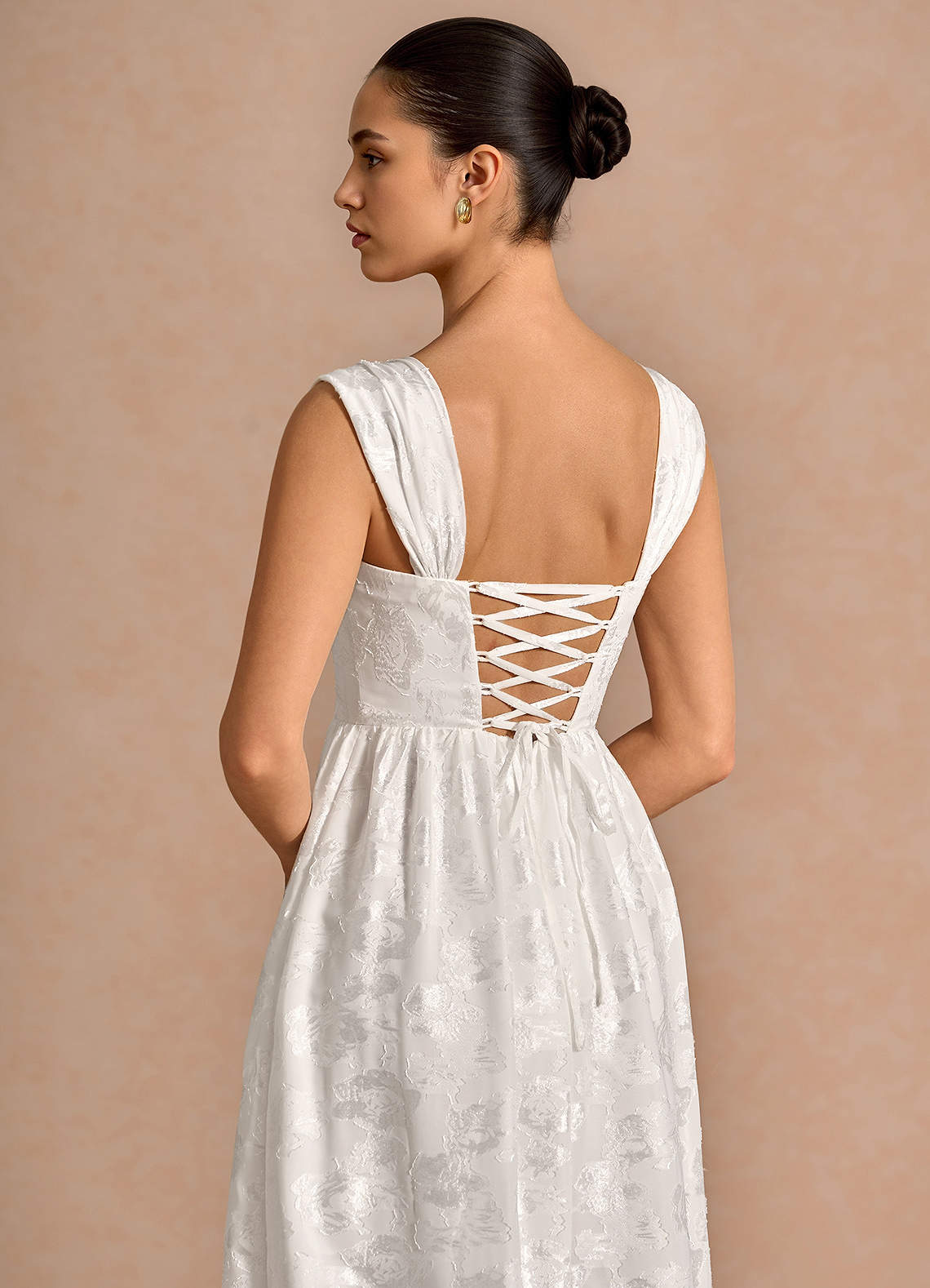 Hazel A-Line Cowl-Neck Fil Coupé Wedding Guest Dress in White