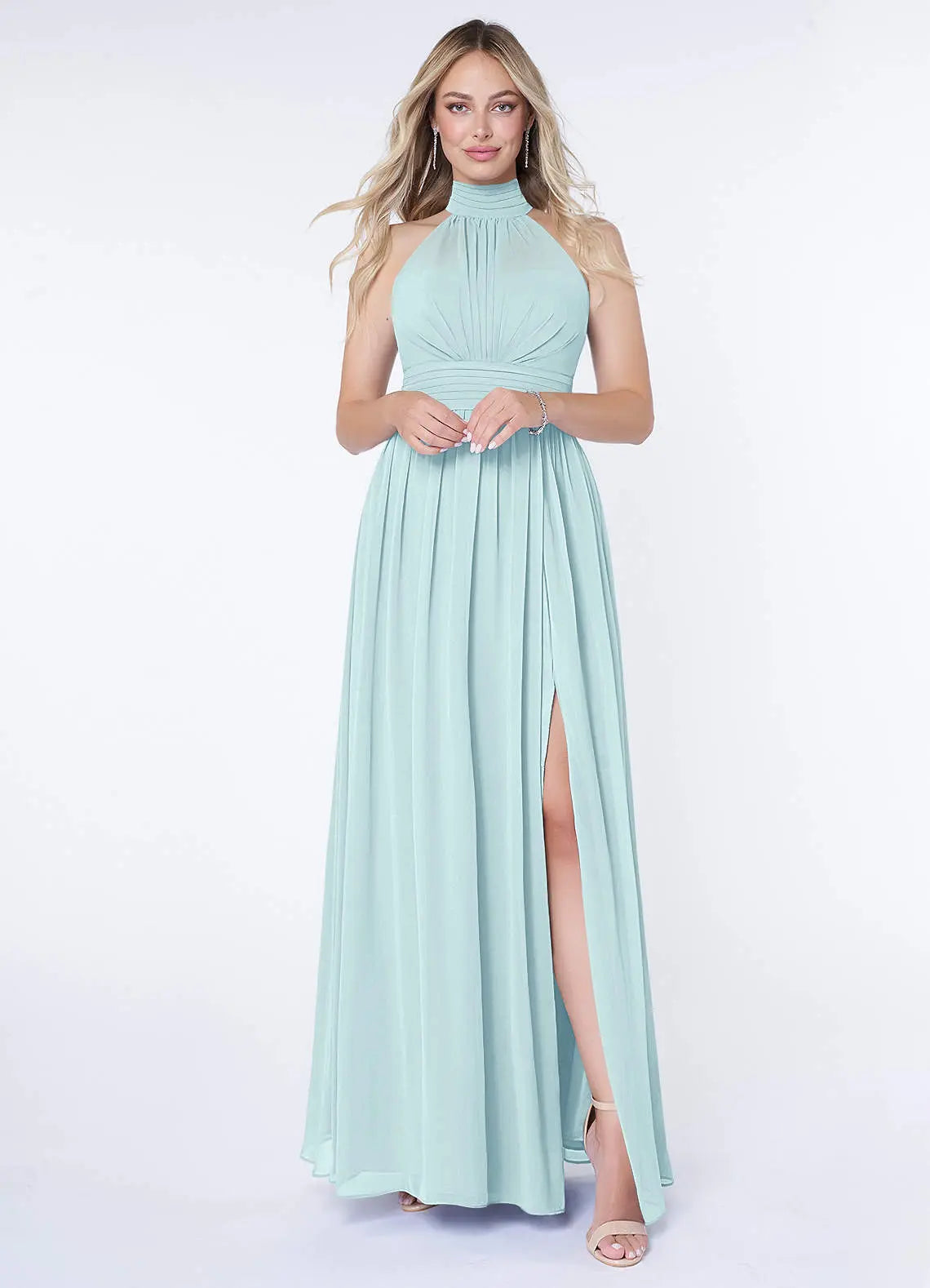 Iman A-Line Halter Chiffon Bridesmaid Dress in Sea Glass