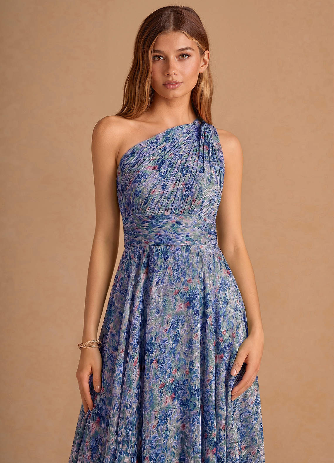 Noelle A-Line Twisted-Shoulder Chiffon Wedding Guest Dress in Lilac Floral